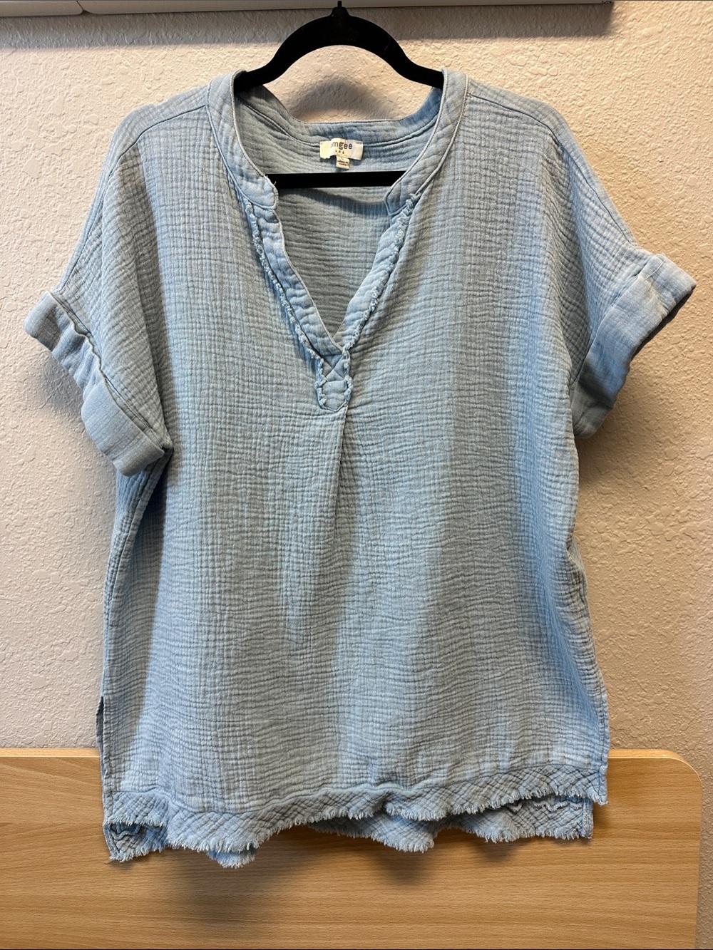Umgee Soft Gauze V-Neck Tunic Top in Light Blue